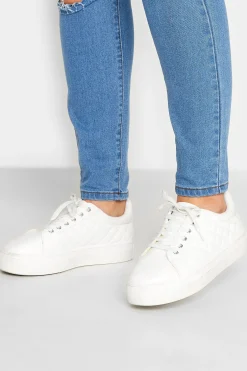 Yours Yours White Quilted Trainers Inextra Wide Eee Fit