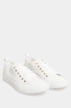 Yours Yours White Scalloped Edge Trainers In Wide E Fit
