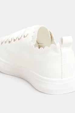 Yours Yours White Scalloped Edge Trainers In Wide E Fit