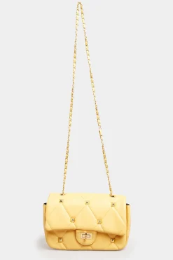 Yours Yours Yellow Studded Quilted Chain Bag