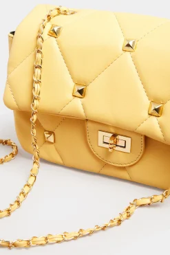 Yours Yours Yellow Studded Quilted Chain Bag