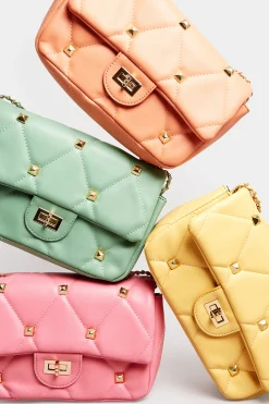 Yours Yours Yellow Studded Quilted Chain Bag