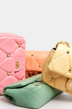 Yours Yours Yellow Studded Quilted Chain Bag
